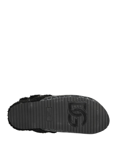 Dolce & Gabbana Gray Faux Fur Jacquard Mules Sandals