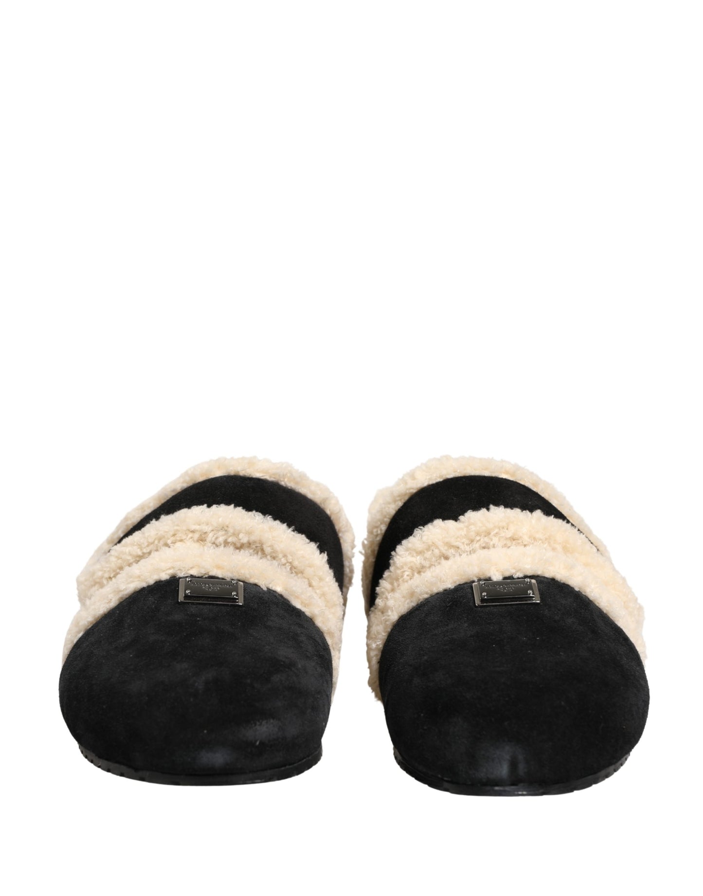 Dolce & Gabbana Beige Black Faux Fur Flats Sandals for Men