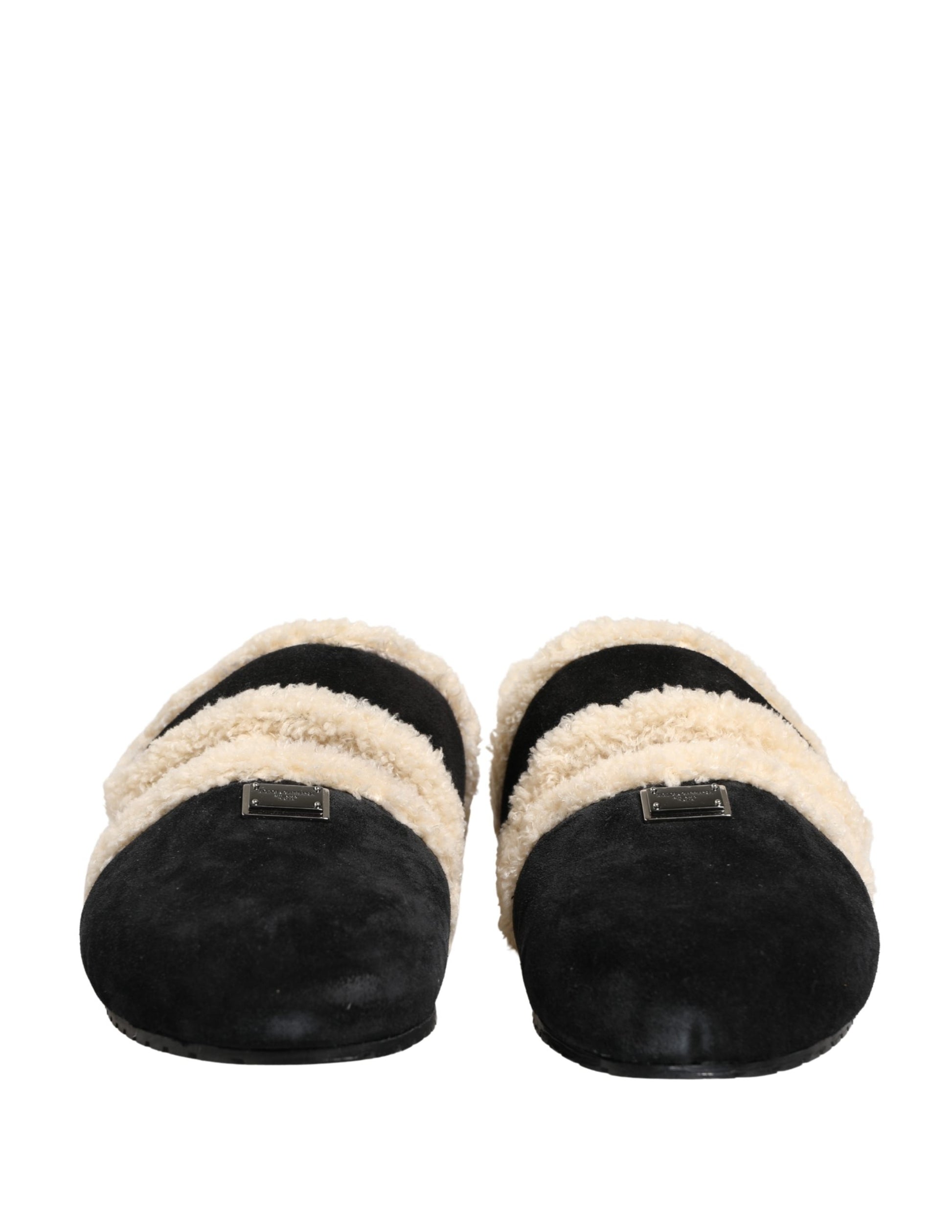 Dolce & Gabbana Beige Black Faux Fur Flats Sandals for Men