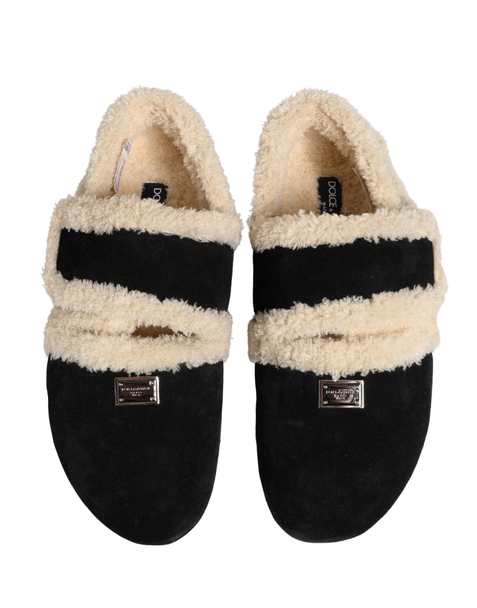 Dolce & Gabbana Beige Black Faux Fur Flats Sandals for Men
