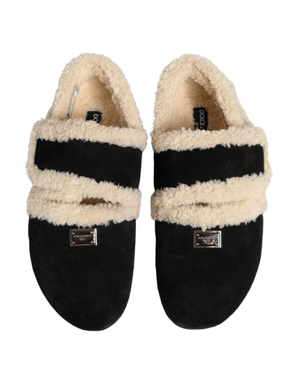 Dolce & Gabbana Beige Black Faux Fur Flats Sandals for Men
