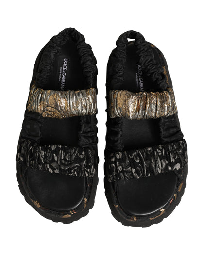 Dolce & Gabbana Black Ruching Detail Flats Sandals for Men
