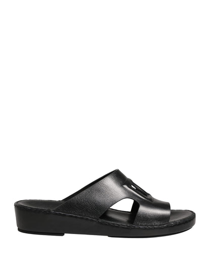Dolce & Gabbana Black Leather Cutout DG Logo Sandals