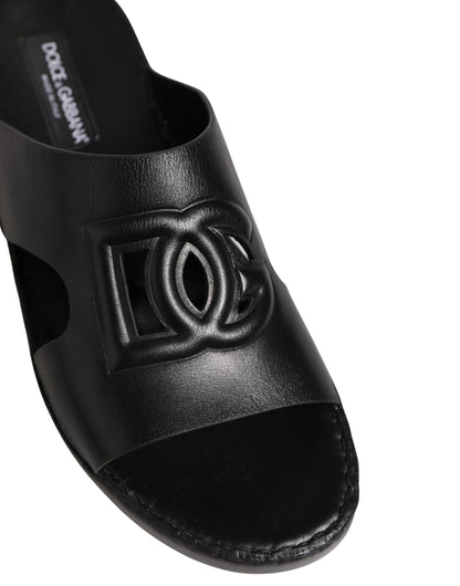Dolce & Gabbana Black Leather Cutout DG Logo Sandals