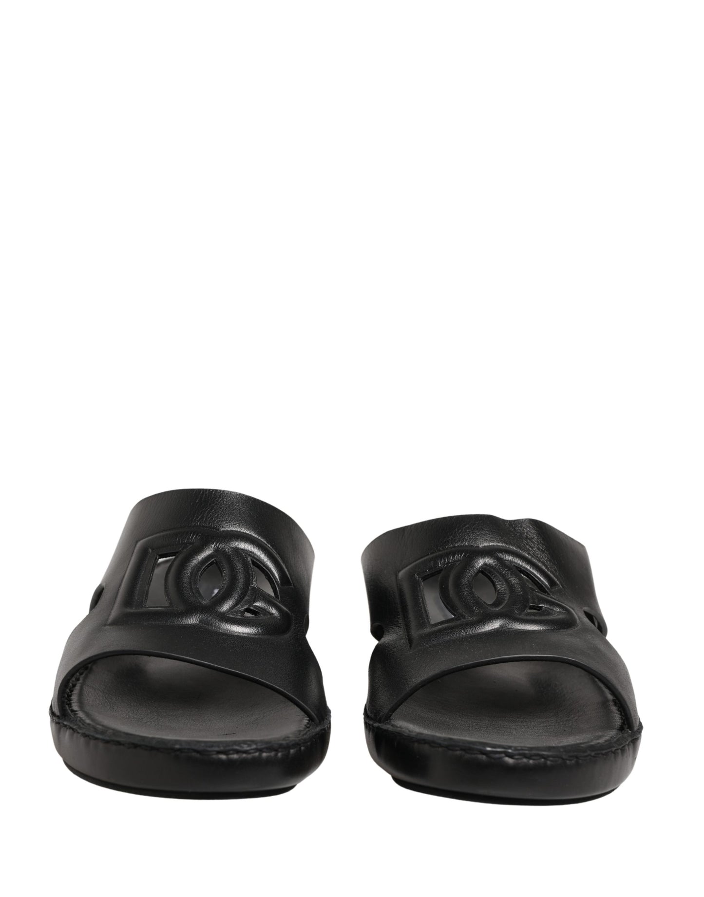 Dolce & Gabbana Black Leather Cutout DG Logo Sandals