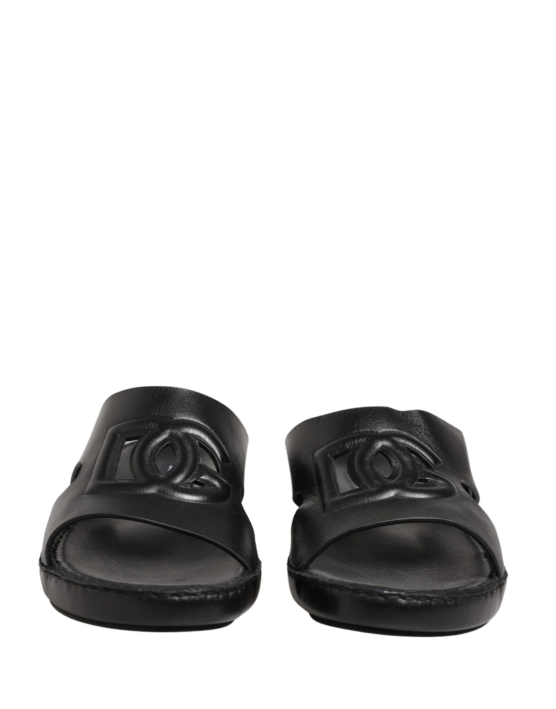 Dolce & Gabbana Black Leather Cutout DG Logo Sandals