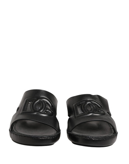 Dolce & Gabbana Black Leather Cutout DG Logo Sandals