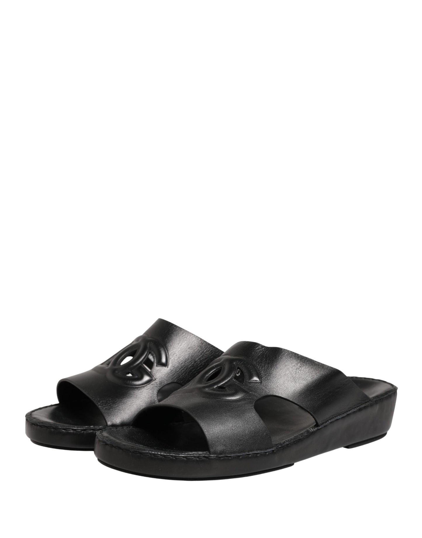 Dolce & Gabbana Black Leather Cutout DG Logo Sandals