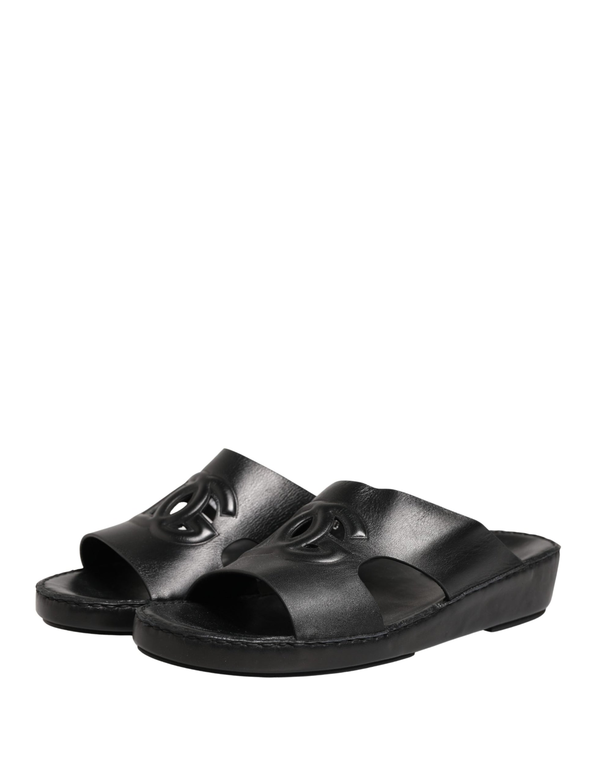 Dolce & Gabbana Black Leather Cutout DG Logo Sandals