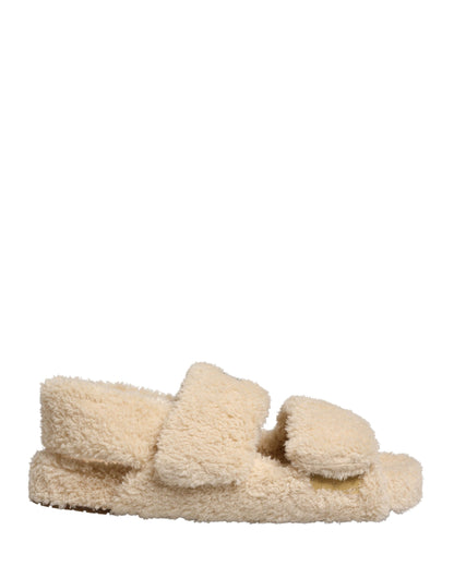 Dolce & Gabbana Beige Faux Fur Slides - Men’s Luxurious Flats Sandals
