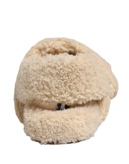 Dolce & Gabbana Beige Faux Fur Slides - Men’s Luxurious Flats Sandals