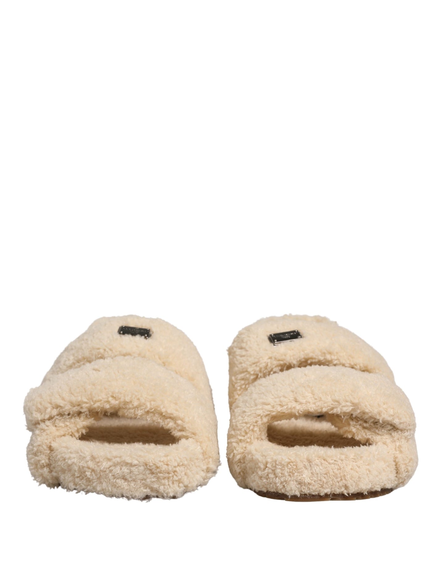 Dolce & Gabbana Beige Faux Fur Slides - Men’s Luxurious Flats Sandals