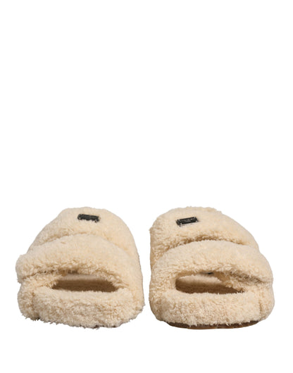 Dolce & Gabbana Beige Faux Fur Slides - Men’s Luxurious Flats Sandals