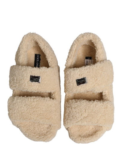 Dolce & Gabbana Beige Faux Fur Slides - Men’s Luxurious Flats Sandals