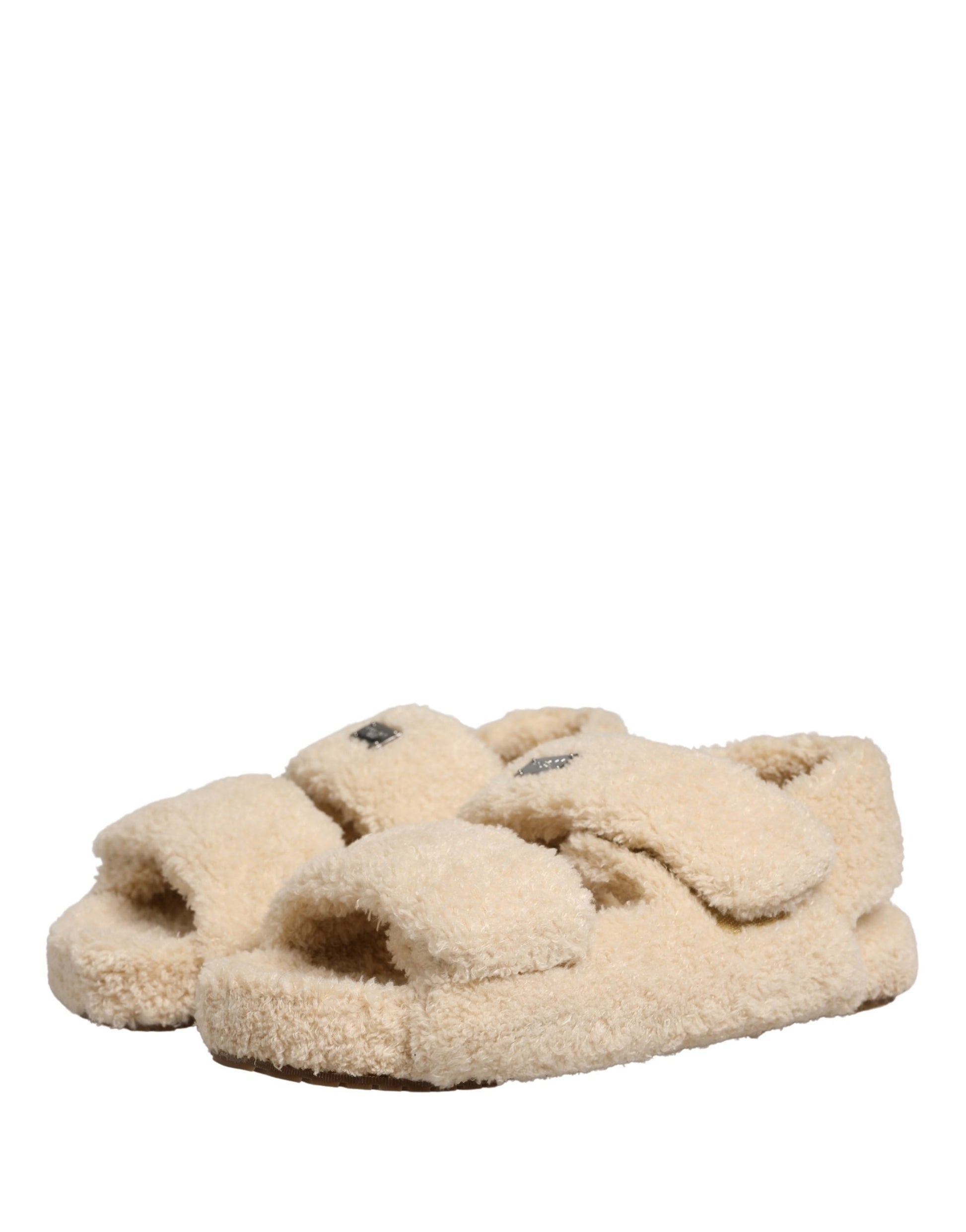 Dolce & Gabbana Beige Faux Fur Slides - Men’s Luxurious Flats Sandals