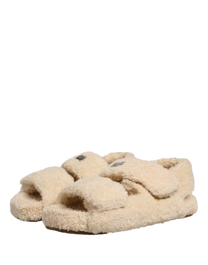 Dolce & Gabbana Beige Faux Fur Slides - Men’s Luxurious Flats Sandals