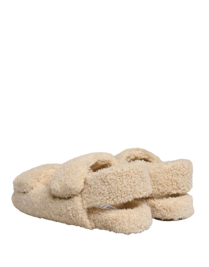 Dolce & Gabbana Beige Faux Fur Slides - Men’s Luxurious Flats Sandals