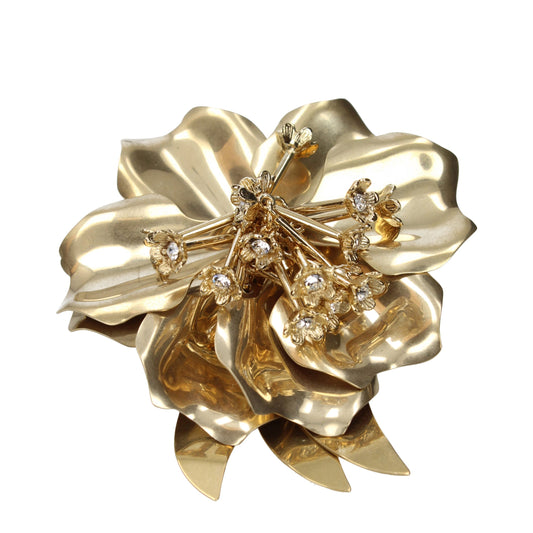 Miu Miu Gold Metal Flower-Motif Brooch