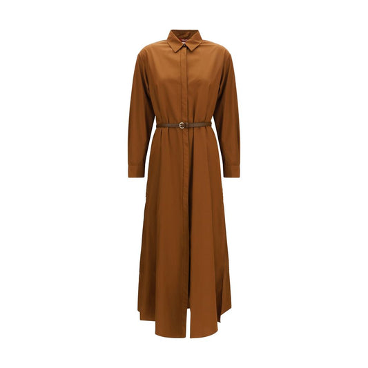 Max Mara Studio Brown Cotton Long Poplin Shirt Dress