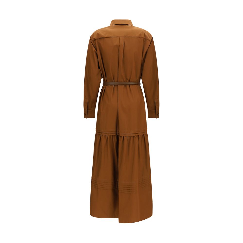 Max Mara Studio Brown Cotton Long Poplin Shirt Dress