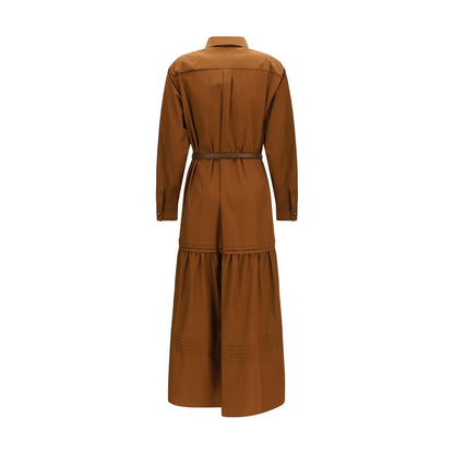 Max Mara Studio Brown Cotton Long Poplin Shirt Dress