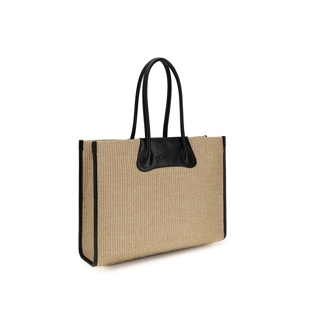Vivienne Westwood Beige Raffia Troy Tote Shoulder Bag