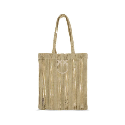 PINKO Beige Raffia Shoulder Bag Medium Easy Tote Bag