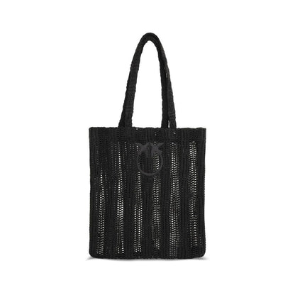PINKO Black Raffia Shoulder Bag - Medium Easy Tote Bag