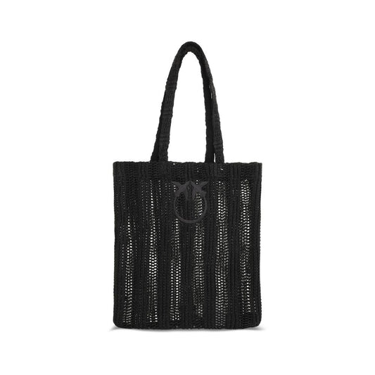 PINKO Black Raffia Shoulder Bag - Medium Easy Tote Bag