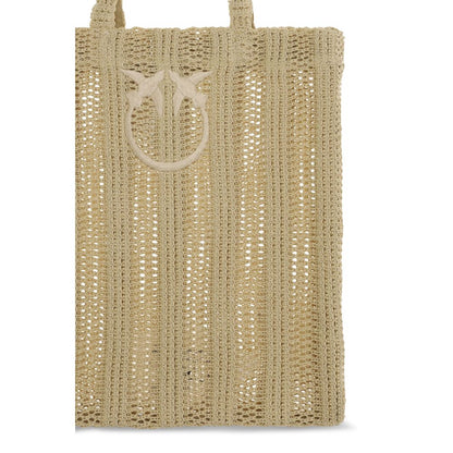 PINKO Beige Raffia Shoulder Bag Medium Easy Tote Bag