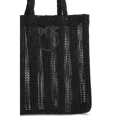 PINKO Black Raffia Shoulder Bag - Medium Easy Tote Bag