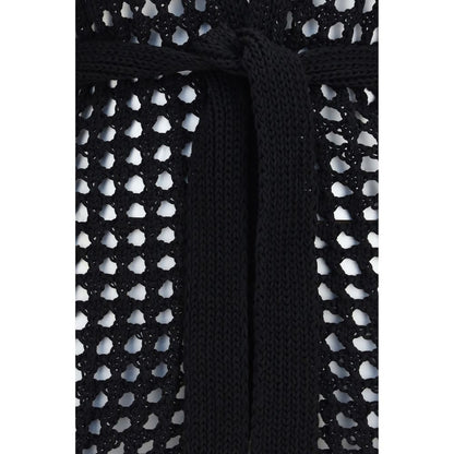 Max Mara Pure Black Belted Mesh Cotton Cardigan