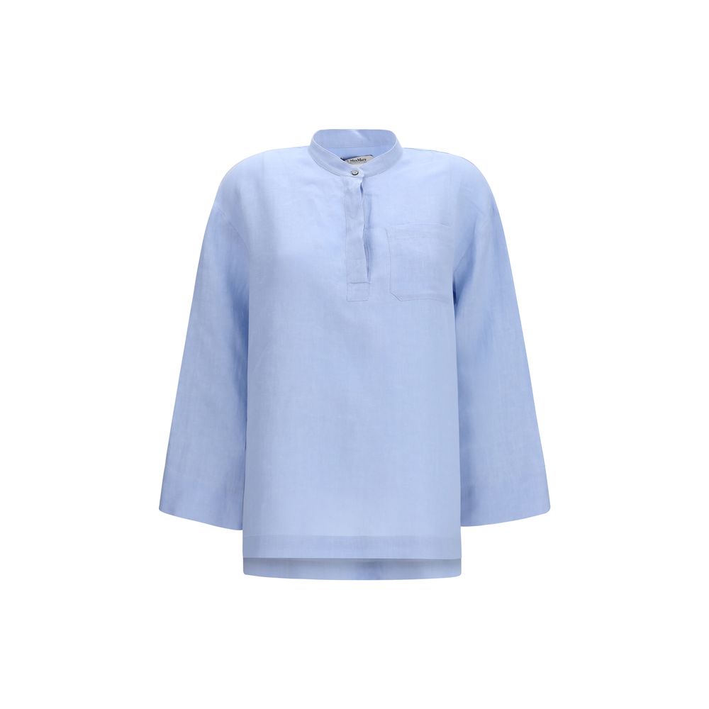 Elegant S Max Mara Blue Linen Dress Shirt