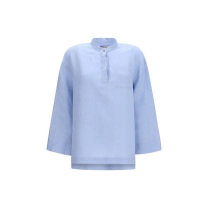 Elegant S Max Mara Blue Linen Dress Shirt