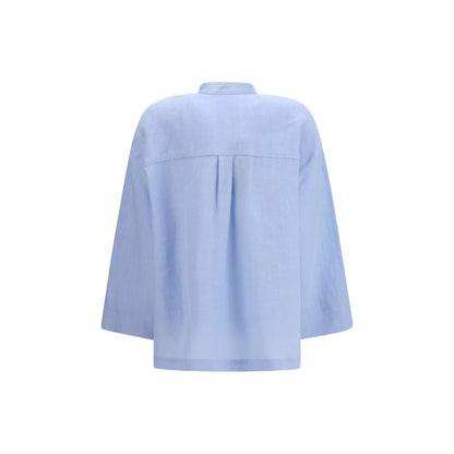 Elegant S Max Mara Blue Linen Dress Shirt