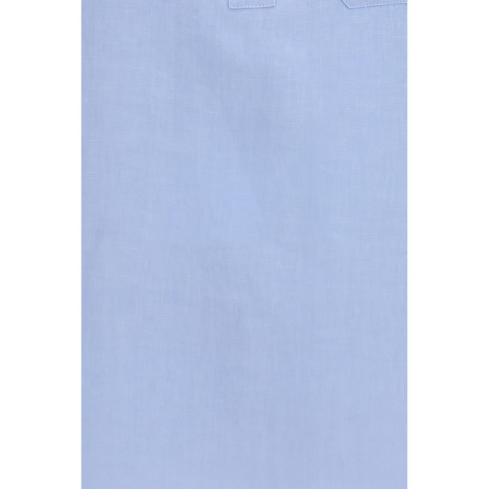 Elegant S Max Mara Blue Linen Dress Shirt