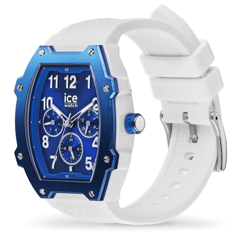 ICE Unisex White Silicone Sport Watch with Bold Blue Dial
