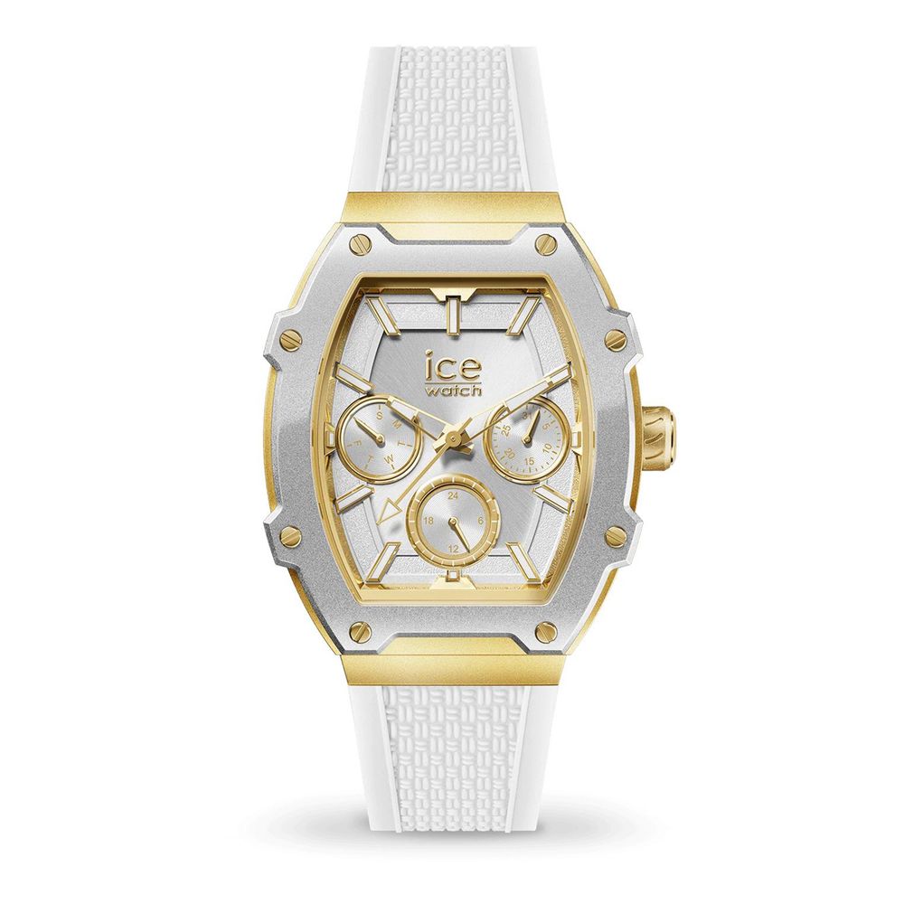 ICE White Synthetic Dress Watch for Unisex, Quartz, Gold & Grey Dial