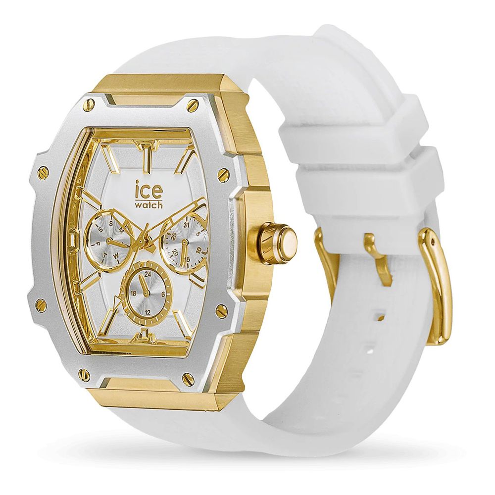 ICE White Synthetic Dress Watch for Unisex, Quartz, Gold & Grey Dial