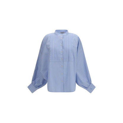 Sosue Antonia Voile Shirt in Blue Cotton Pattern