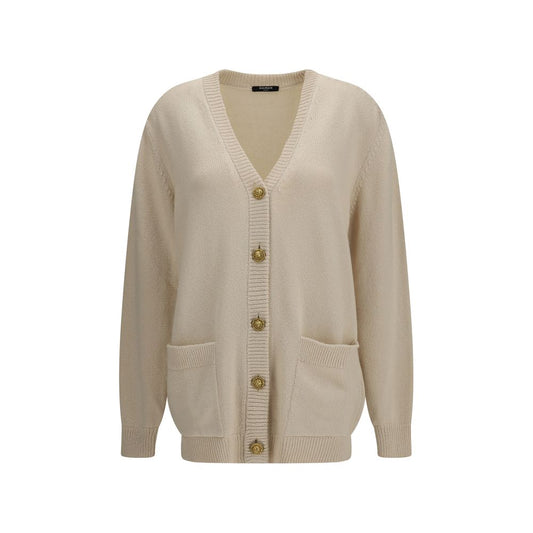 Balmain Beige Cotton V-neck Cardigan