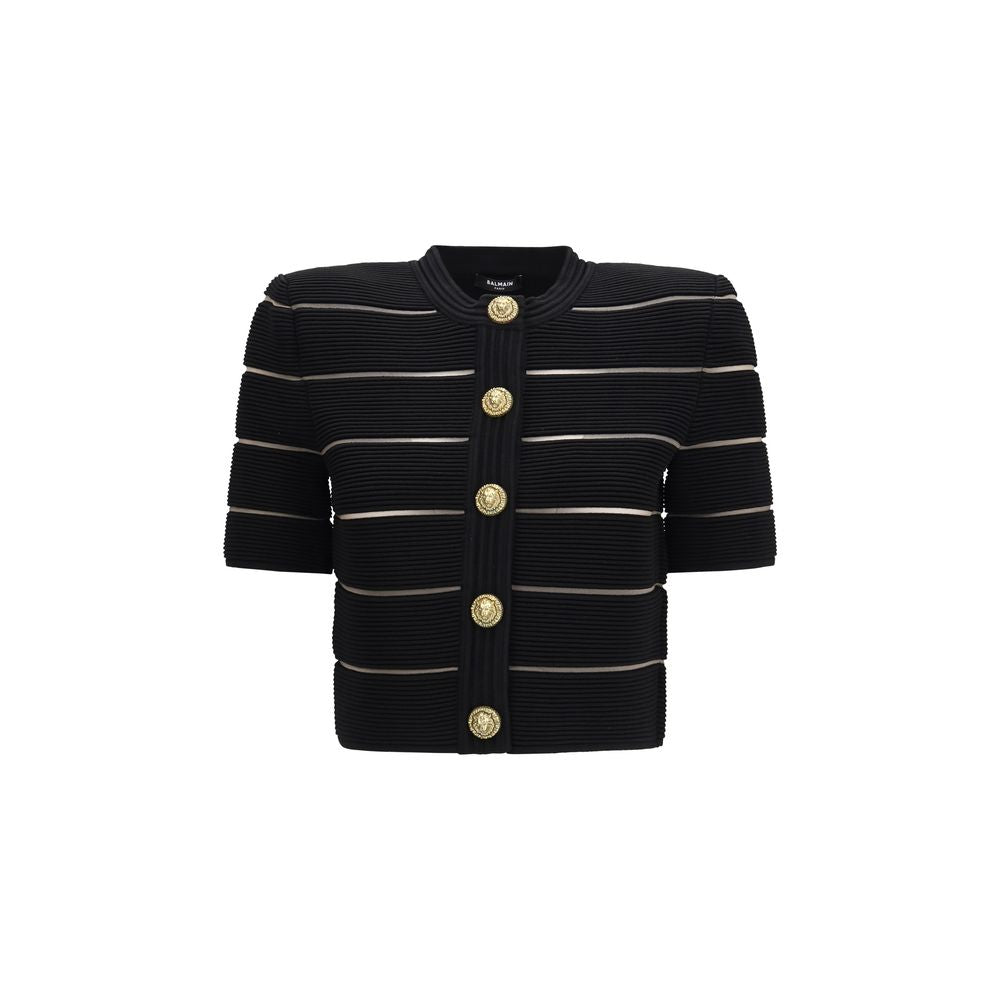 Balmain Black Short-Sleeved Buttoned Cardigan