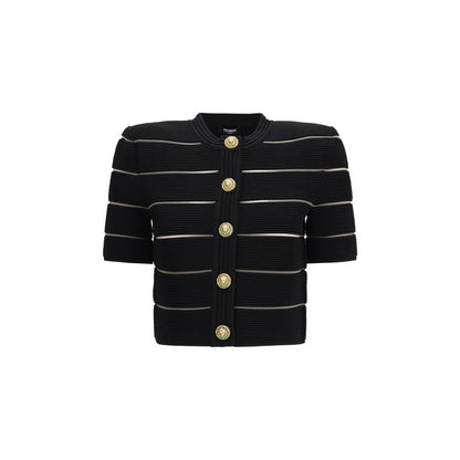 Balmain Black Short-Sleeved Buttoned Cardigan