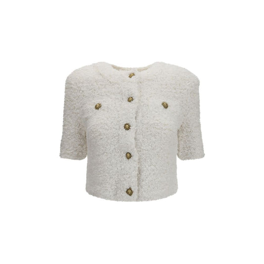 Balmain White Tweed Plumetis Cardigan