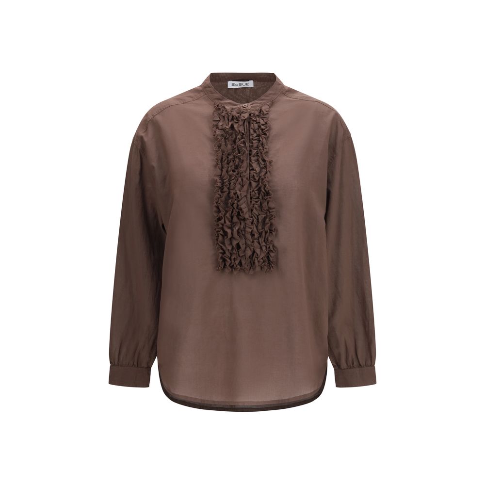 Sosue Brown Ruffled Cotton Shirt