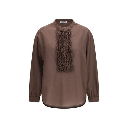 Sosue Brown Ruffled Cotton Shirt