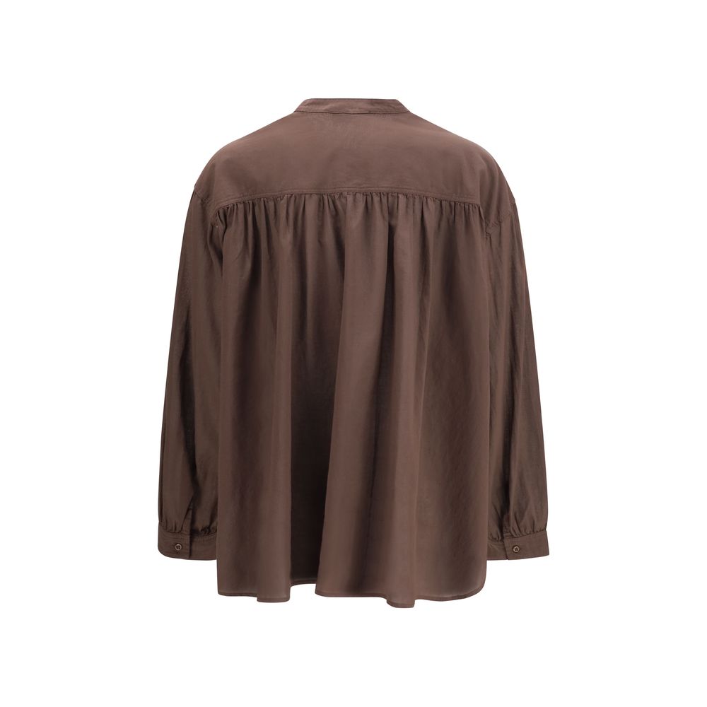 Sosue Brown Ruffled Cotton Shirt