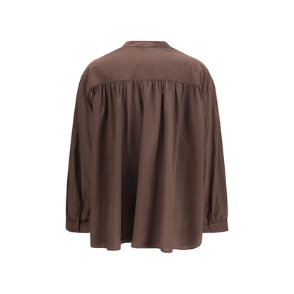 Sosue Brown Ruffled Cotton Shirt