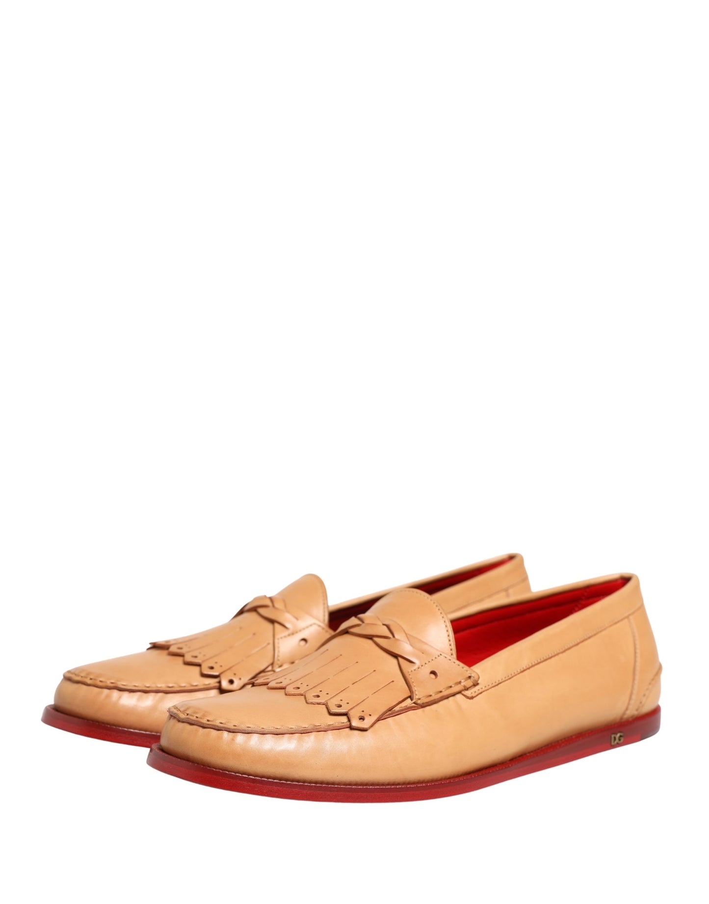 Dolce & Gabbana Beige Fringed Tassel Leather Mocassin Loafers for Men