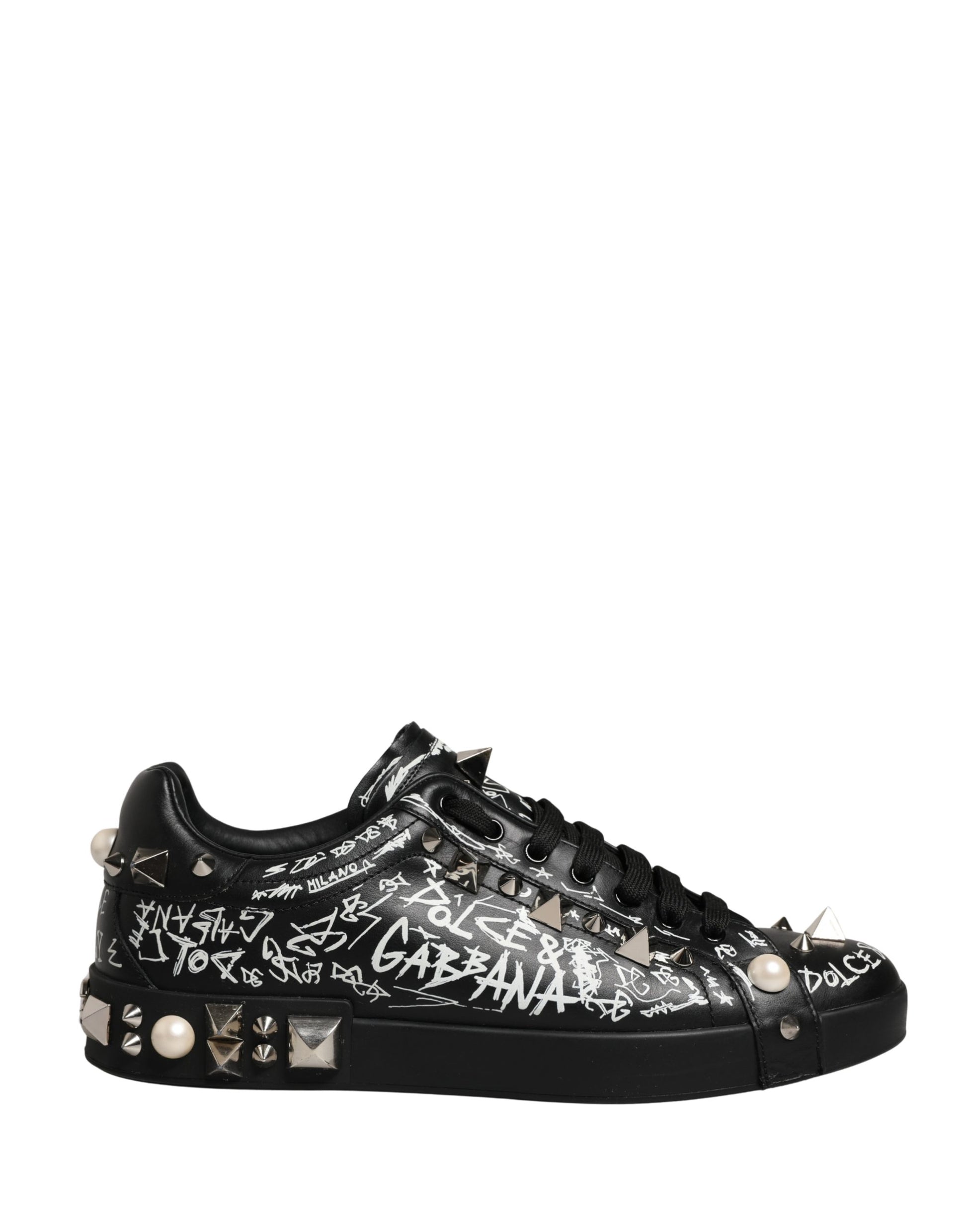Dolce & Gabbana Black Portofino Graffiti Stud Sneakers - Preowned
